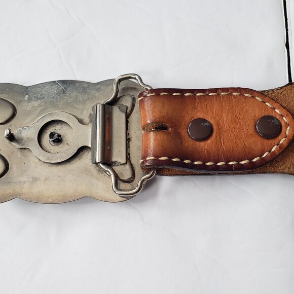 Tony Lama Western Rodeo Tooled Leather Belt Silver Turquoise Buckle main image 9